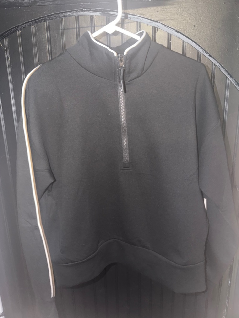 Women's Black Half-Zip Sweater with White Contrast Piping